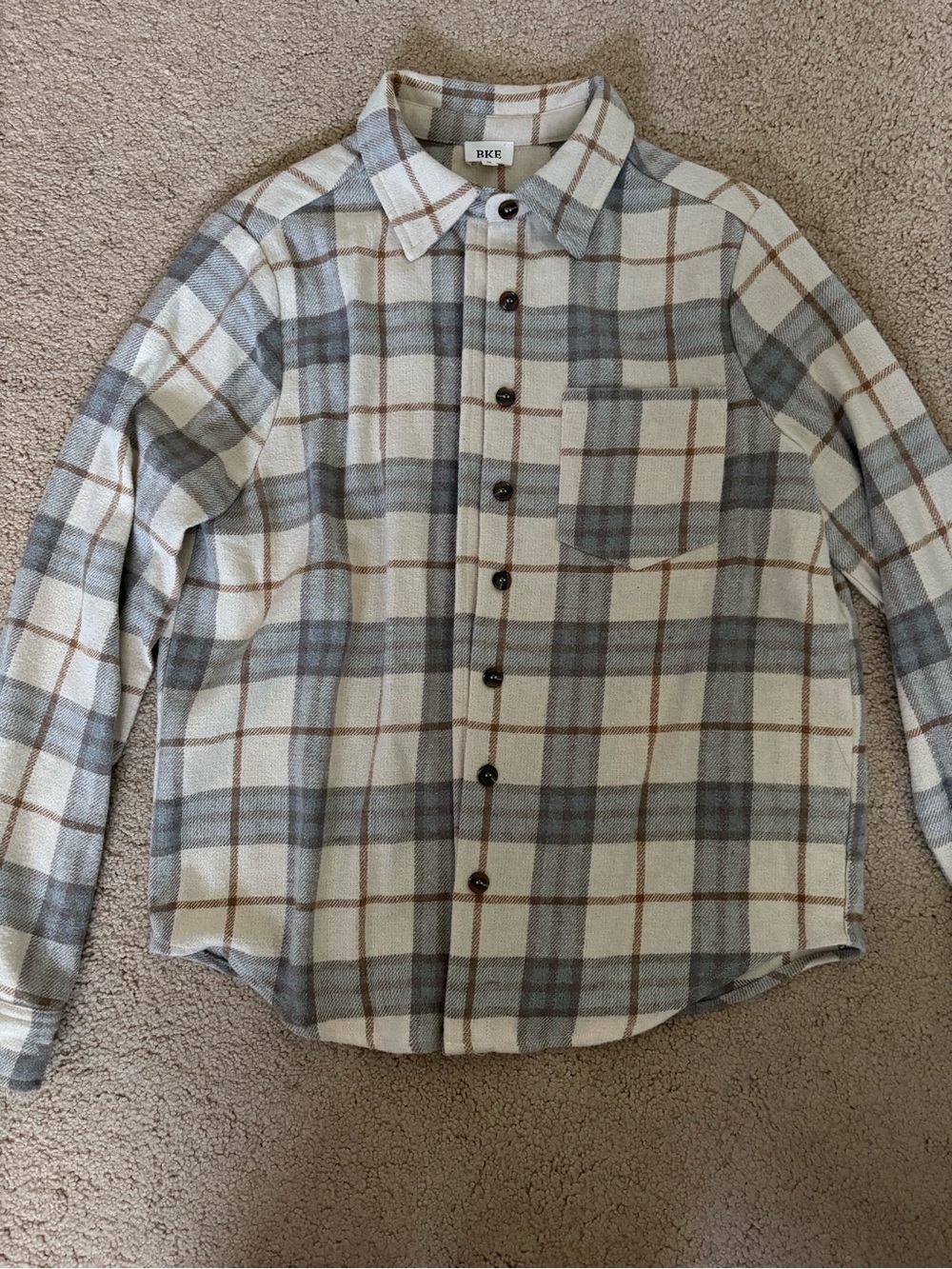 BKE Women’s Cream, Gray & Brown Plaid Button-Down Shirt